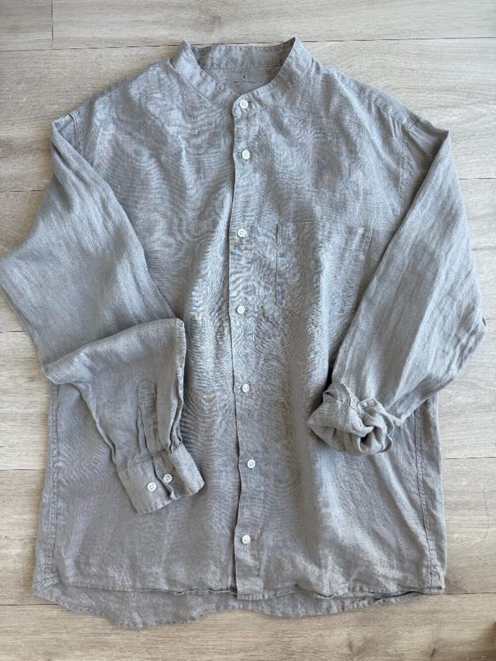 UNIQLO Stand Collar Shirt Beige Linen L
